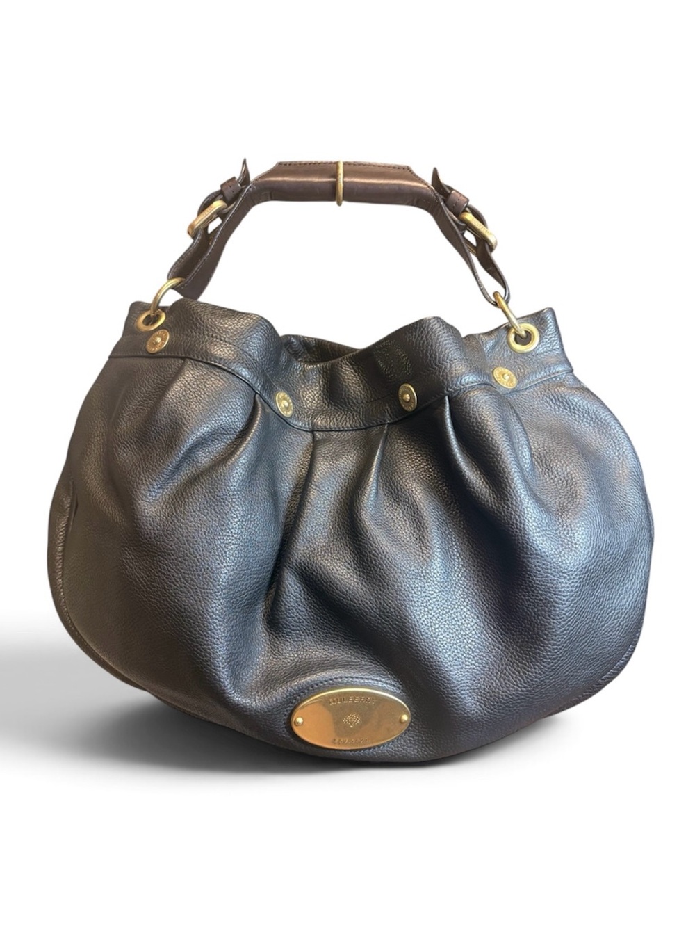 Mulberry Brown Pebbled Leather Shoulder Hobo with Gold Hardware